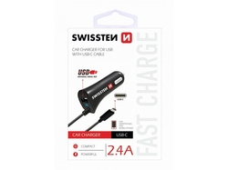 Nabíječka mobilu USB-C SWISSTEN s 1x USB výstupem 2,4 A, 12/24V, 45186